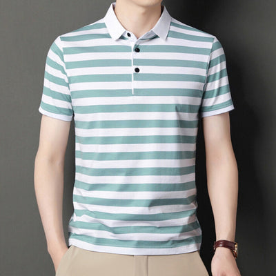 Men’s Polo Shirt – Slim Fit – Soft Knit – Short Sleeve – Striped Casual Style