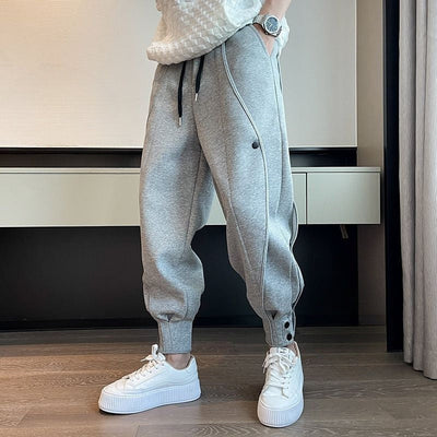 Men’s Tapered Joggers - Elastic Waistband - Cuffed Ankles - Side Piping Detail
