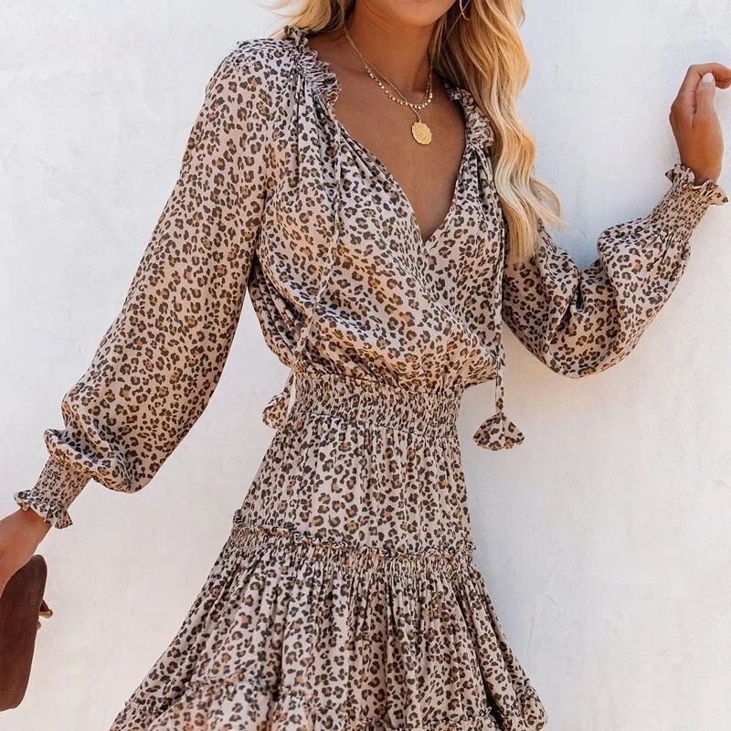 Leopard Print Midi Dress for Women