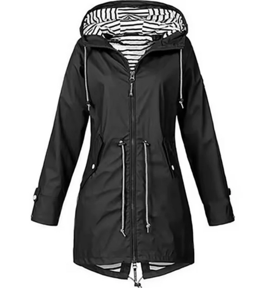 Women’s Hooded Jacket – Mid Length – Adjustable Waist – Breathable Fabric