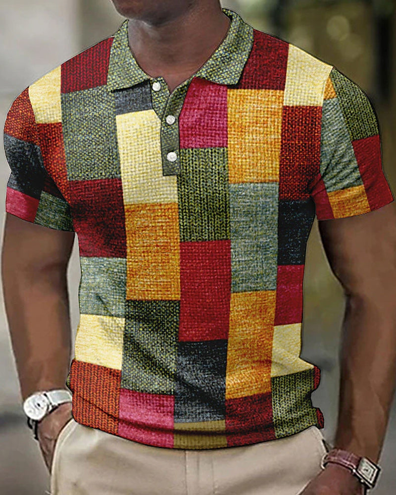 Men’s Polo Shirt – Slim Fit – Soft Knit – Patchwork Design – Button Placket Casual Wear