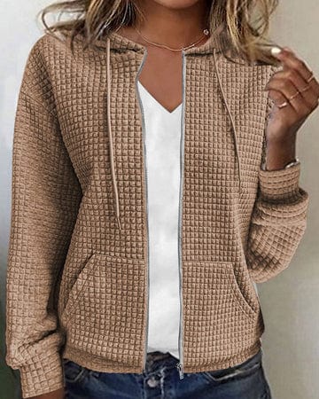 Women’s Hooded Jacket – Quilted Texture – Relaxed Fit – Warm Hip-Length Casual Layer