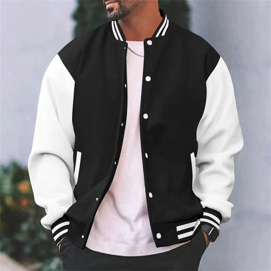 Men's Varsity Jacket - Snap Button Closure - Ribbed Cuffs & Collar - Relaxed Fit