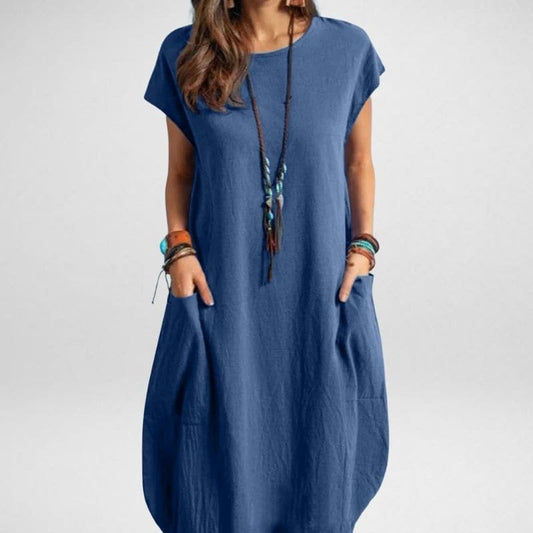 Women’s Long Dress – Relaxed Fit – Breathable Blend – Short Sleeve – With Pockets