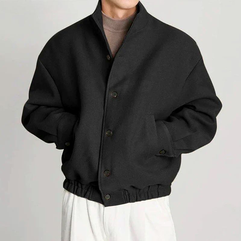Men's Jacket – Relaxed Fit – Soft Structured Fabric – High Collar – Button Front