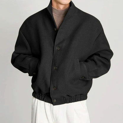 Men's Jacket – Relaxed Fit – Soft Structured Fabric – High Collar – Button Front