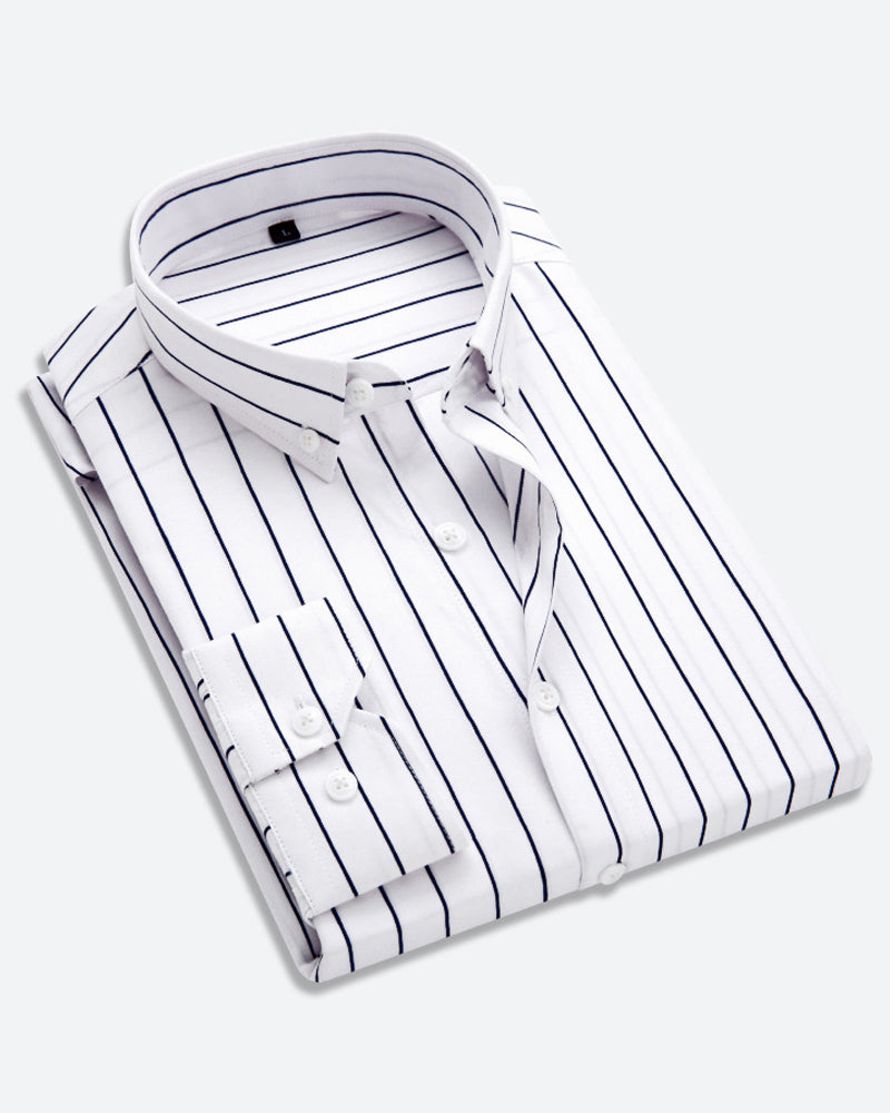 Men’s Dress Shirt - Long Sleeve - Classic Fit - Striped - Button Cuffs - Business Formal