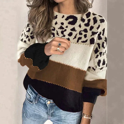 Women's loose knit sweater with round neckline