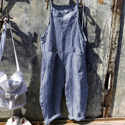 Women’s Jumpsuit – Relaxed Fit – Sleeveless – Wide Leg – Natural Fibers – Gingham Print