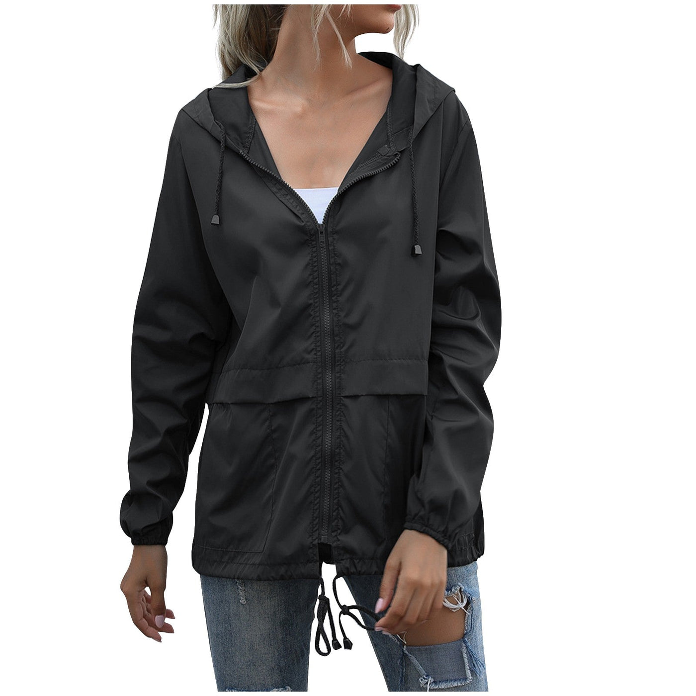 Lightweight hooded windbreaker for women