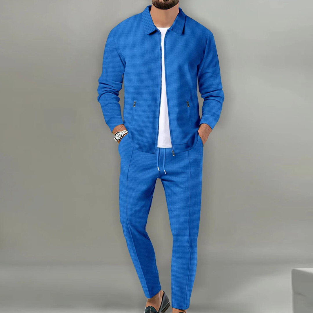 Two-piece set with zip-up jacket and pants for men