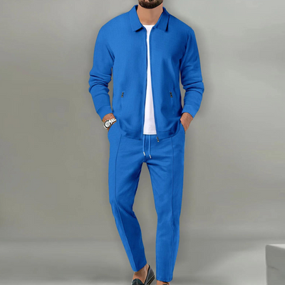 Two-piece set with zip-up jacket and pants for men