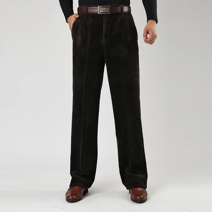 Men's corduroy pants with wide legs, high waist and side pockets