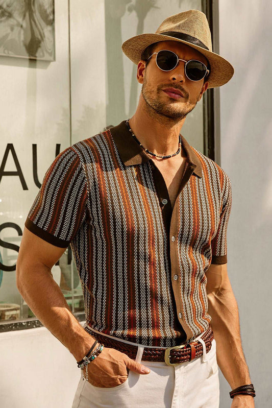 Men’s Polo Shirt – Slim Fit – Retro Stripe – Lightweight Cotton Blend – Short Sleeve