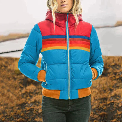 Women’s Quilted Jacket – Regular Fit – Hooded – Zip Pockets – Sporty Stripe Detail