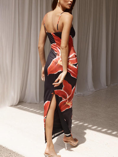 Women’s Maxi Dress – Sleeveless – Spaghetti Straps – Floral Print – Elegant Fit