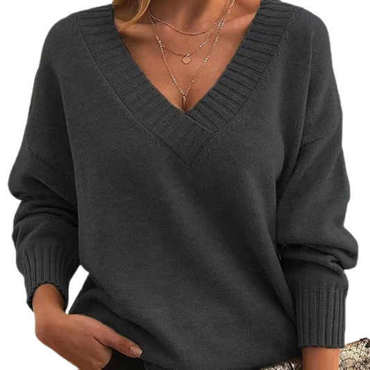 Women's V-Neck Sweater - Soft Knit - Elegant Everyday Wear