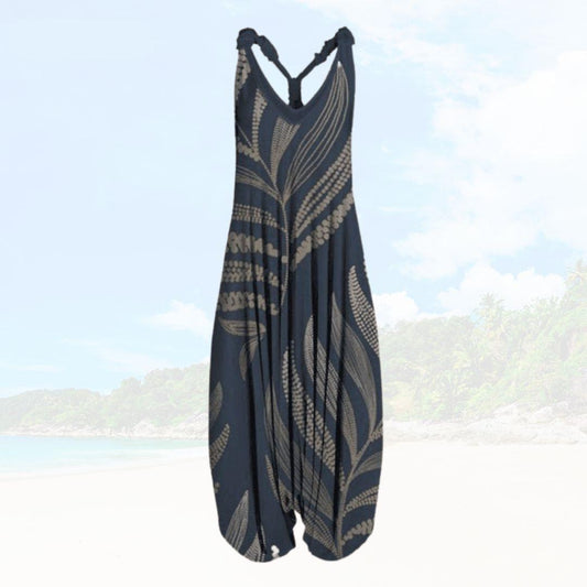 Women’s Jumpsuit – Relaxed Fit – Sleeveless – Printed Pattern – Full Length Breathable Blend