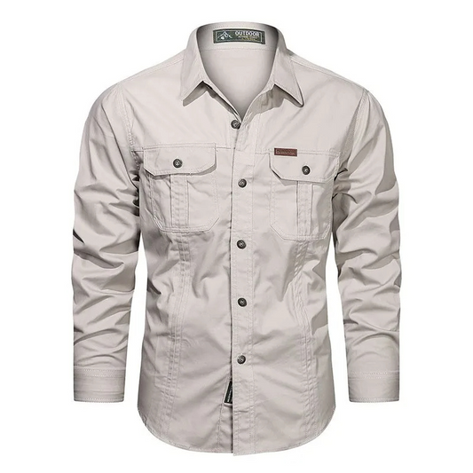 Men's utility shirt with chest pockets long sleeves and button closure