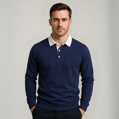 Men’s Polo Sweater – Soft Fabric – Regular Fit – Long Sleeve Knit Casual Top