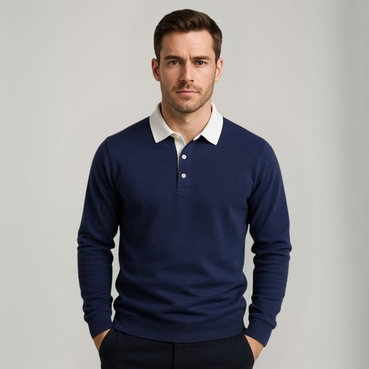 Men’s Polo Sweater – Soft Fabric – Regular Fit – Long Sleeve Knit Casual Top
