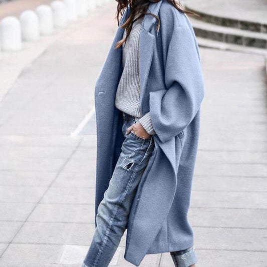 Women’s Long Coat – Wool Blend – Oversized Fit – Open Front – Full Length Casual Style