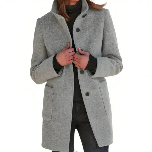 Women's Wool Coat - Elegant Tailored Fit - Single Breasted - Timeless Chic Style