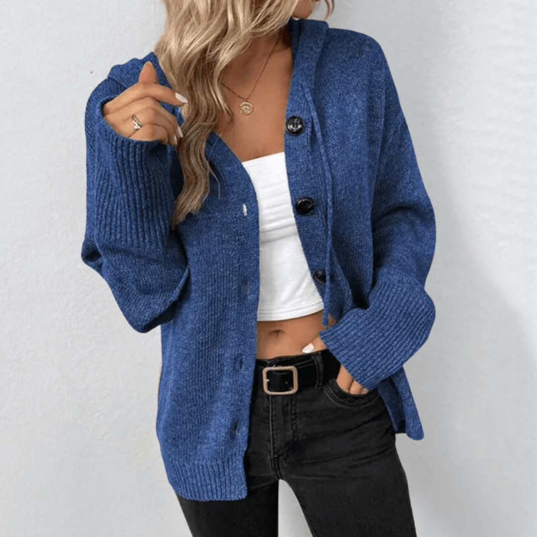 Women’s Knitted Cardigan – Soft Knit – Oversized Fit – Hooded – Button Front Layer