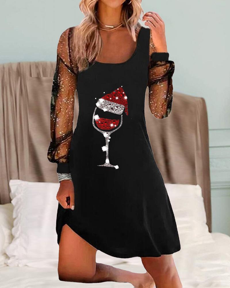 Elegant Dress with Wine Glass Print – For Women