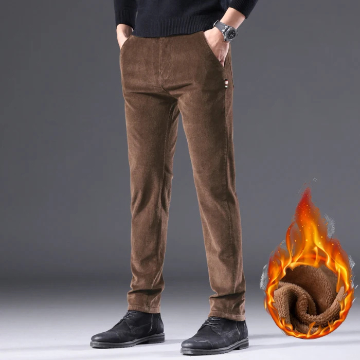 Men's corduroy pants with fleece lining and warm insulation