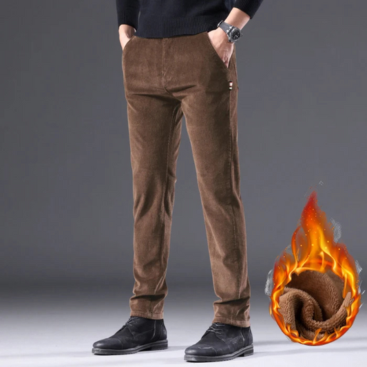 Men's corduroy pants with fleece lining and warm insulation