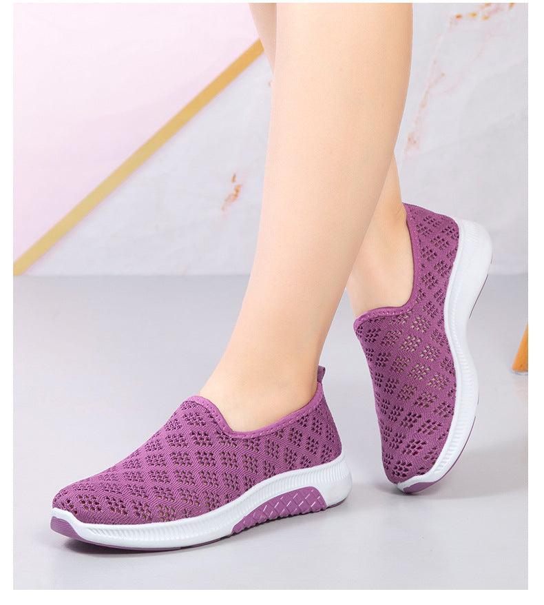 Women's Slip-On Shoes - Breathable Knit Upper - Lightweight Rubber Sole - Casual Comfort