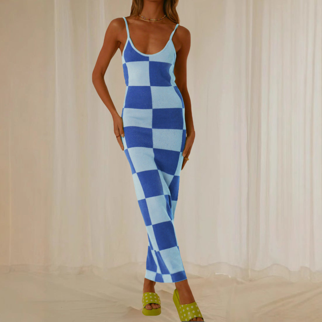 Women’s Maxi Dress – Bodycon Fit – Abstract Print – Spaghetti Straps – Stretch Fabric