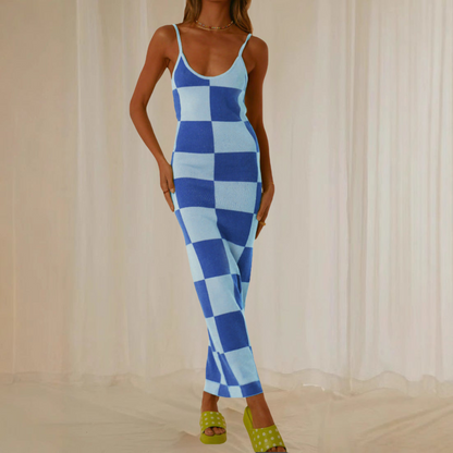 Women’s Maxi Dress – Bodycon Fit – Abstract Print – Spaghetti Straps – Stretch Fabric