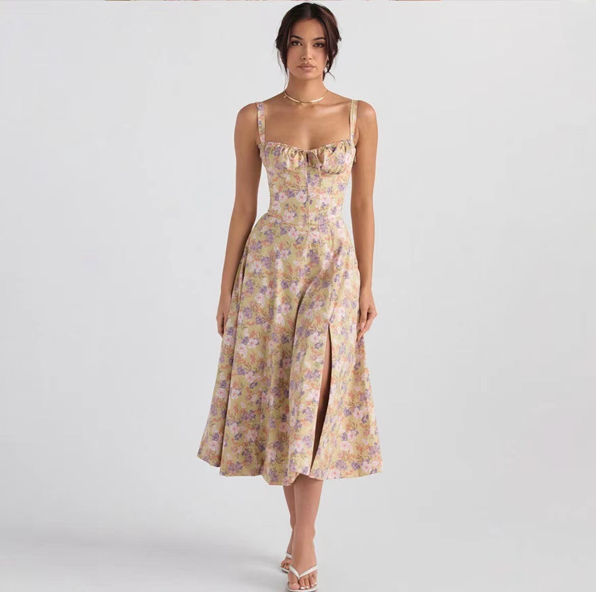 Women’s Midi Dress – Sleeveless – Tie Front – Floral Print – Lightweight Flared Fit