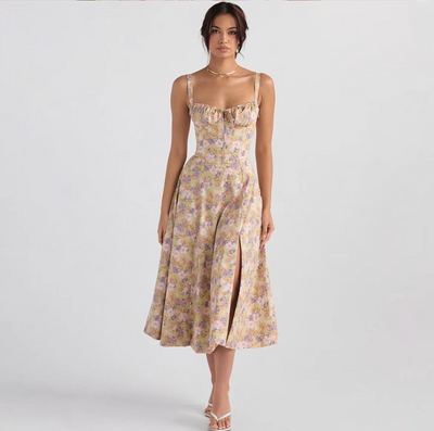 Women’s Midi Dress – Sleeveless – Tie Front – Floral Print – Lightweight Flared Fit