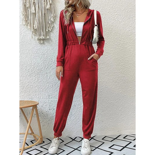 Women's zip up hoodie long sleeve jumpsuit