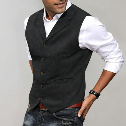 Men’s Suit Vest – Slim Fit – Herringbone Texture – Button Front – Classic V-Neck