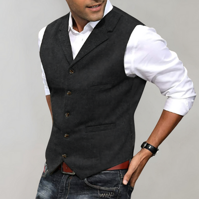 Men’s Suit Vest – Slim Fit – Herringbone Texture – Button Front – Classic V-Neck