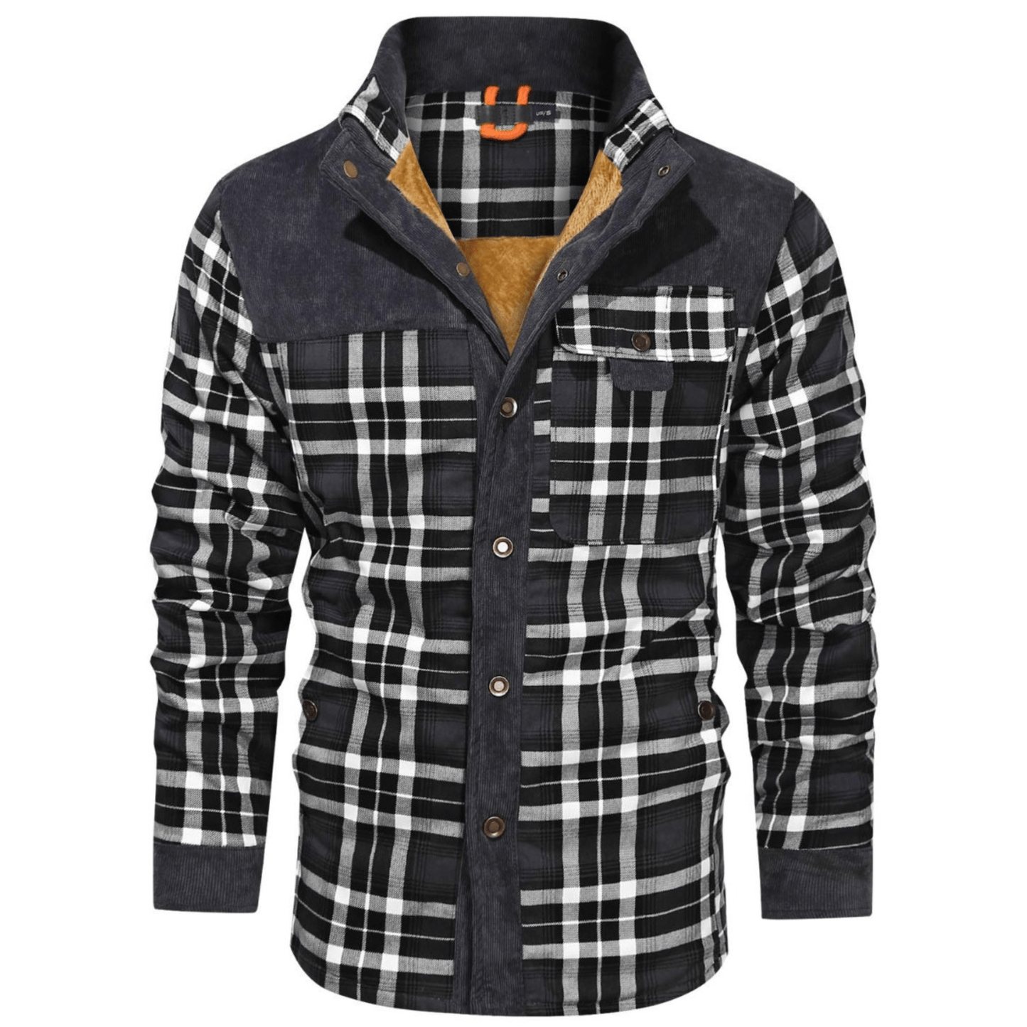 Men's retro plaid reverse collar thermal fleece jacket