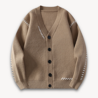 Men’s Knitted Cardigan – Wool Blend – Oversized Fit – Button-Up – Ribbed Edging