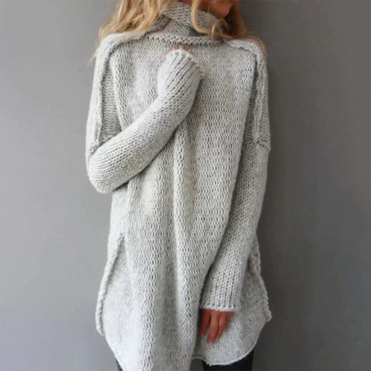 Women’s Knitted Sweater – Oversized Fit – Chunky Wool Blend – High Neck Tunic Length