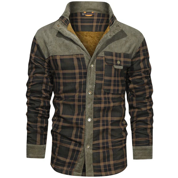 Men's retro plaid reverse collar thermal fleece jacket