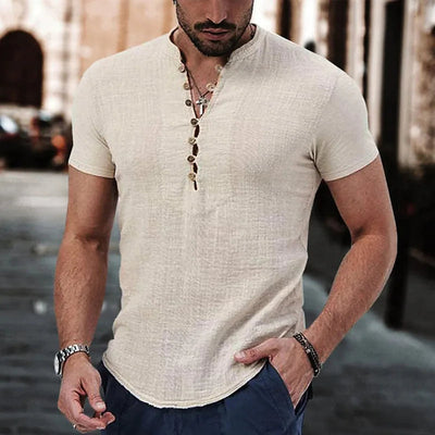 Men’s Short Sleeve Shirt – Slim Fit – Breathable Blend – Button Neck Casual Wear