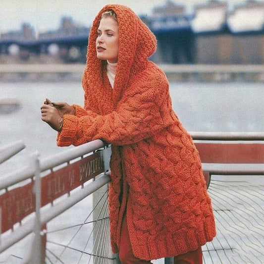 Women’s Long Cardigan – Oversized Fit – Soft Knit – Cable Knit – Hooded Open Front