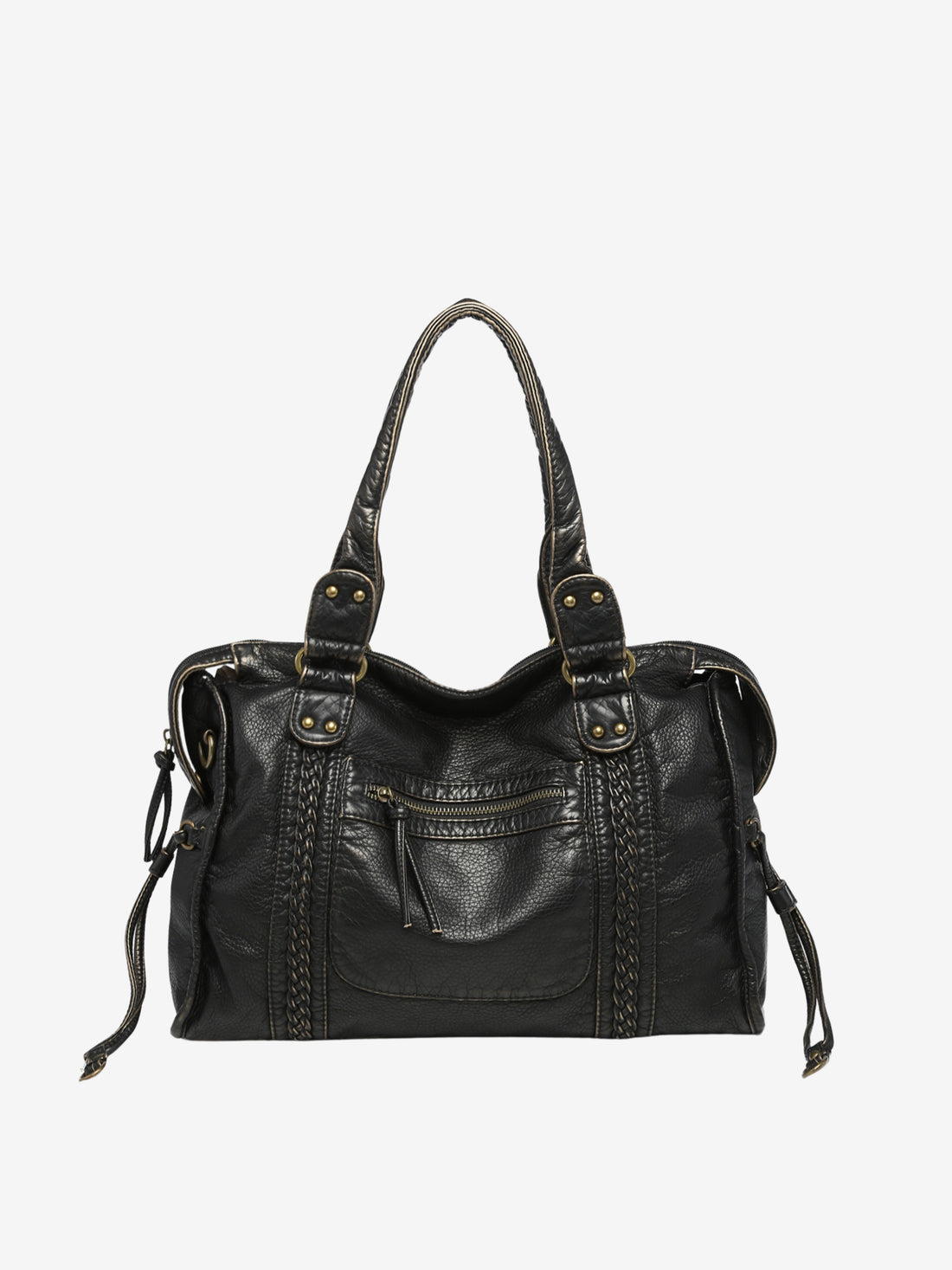Women’s Shoulder Bag – Textured Leather – Braided Detail – Adjustable Strap