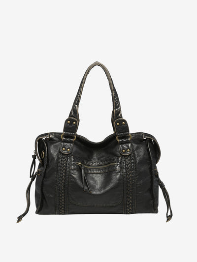 Women’s Shoulder Bag – Textured Leather – Braided Detail – Adjustable Strap