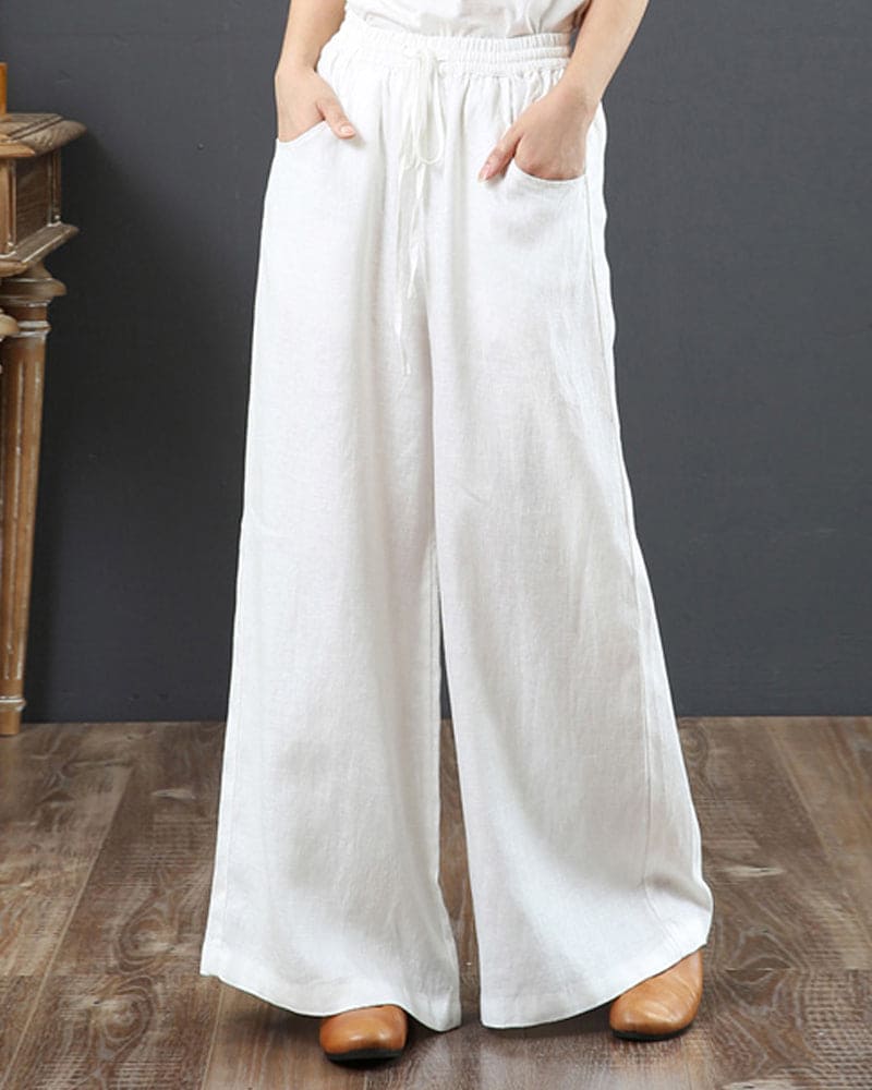 Women's baggy elastic drawstring waist wide leg pants