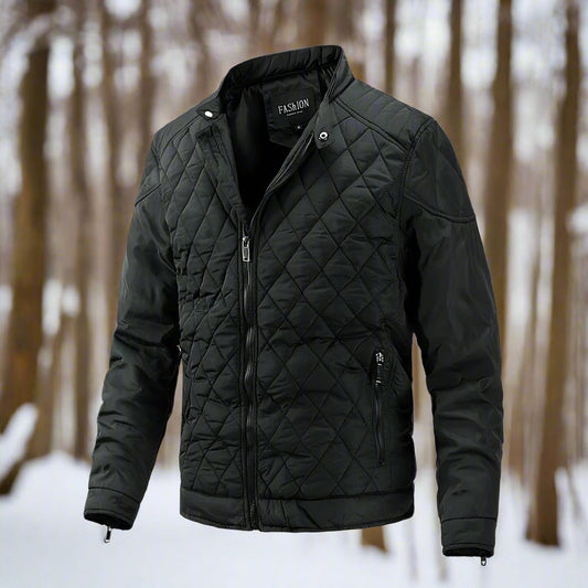 Men’s Quilted Jacket – Slim Fit – High Collar – Zip Closure