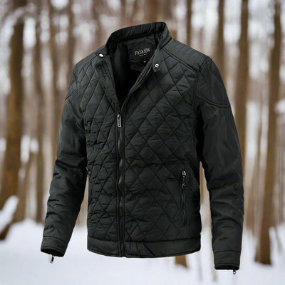 Men’s Quilted Jacket – Slim Fit – High Collar – Zip Closure
